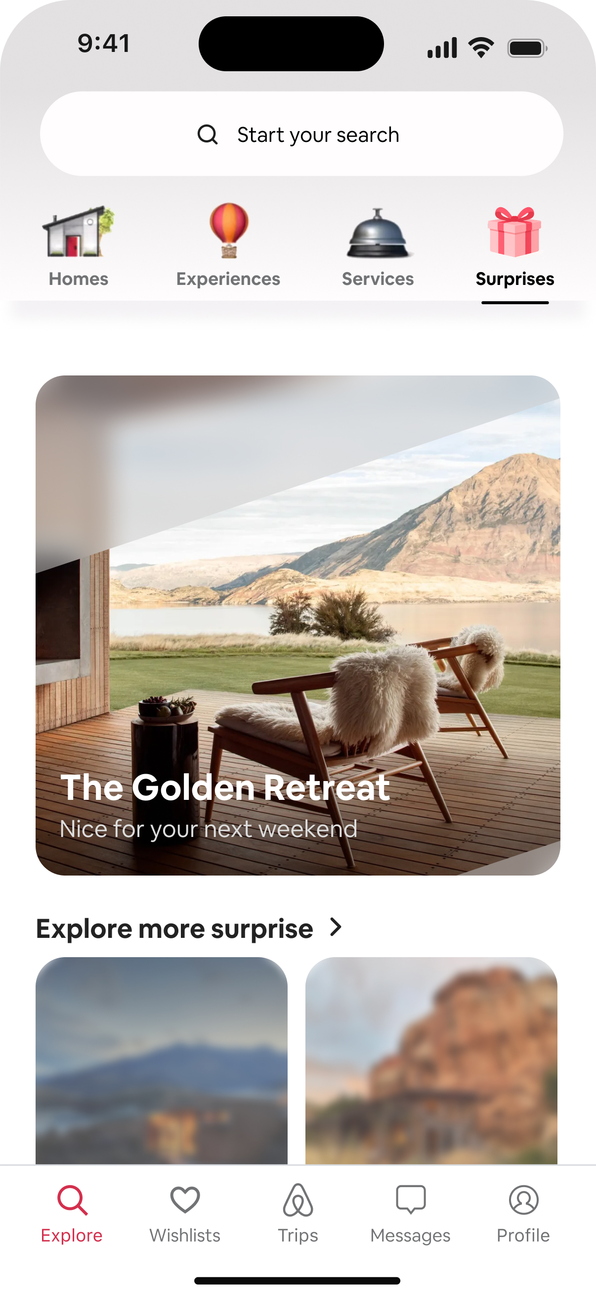 Discover a surprise destination from the home screen