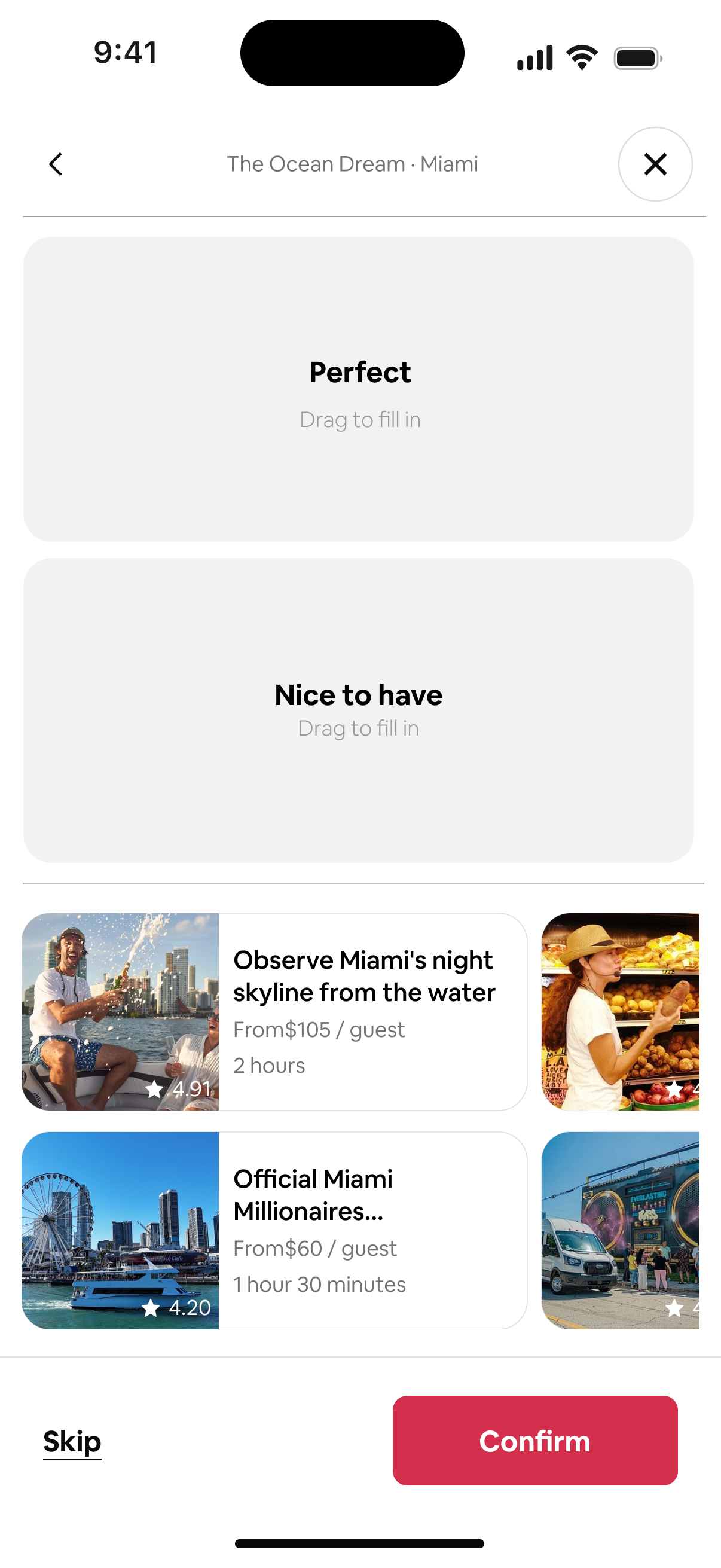 Curate preferred activities on the interests board