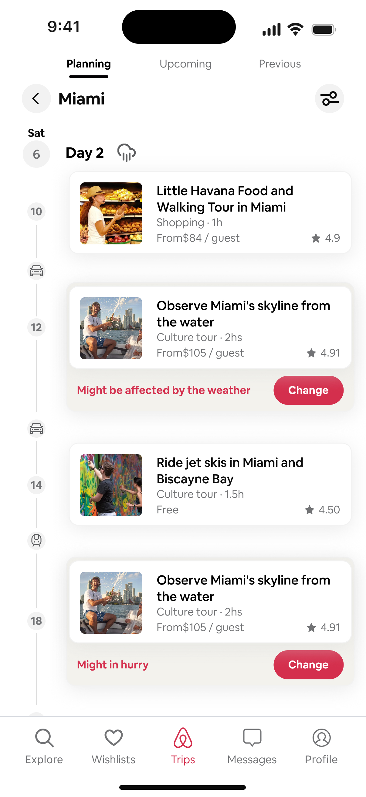 Review a weather-related itinerary change