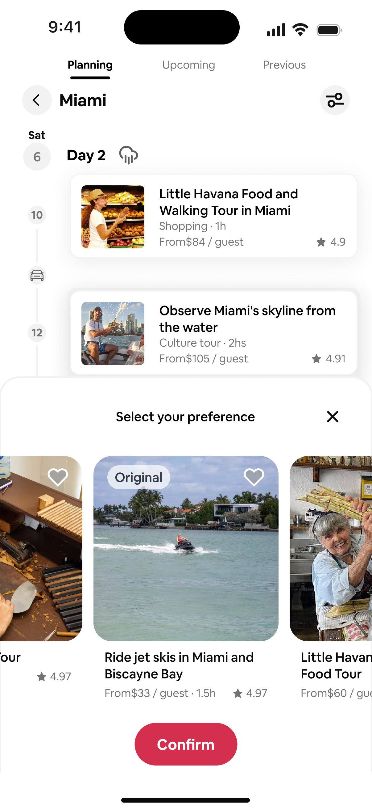 Accept an adjusted itinerary